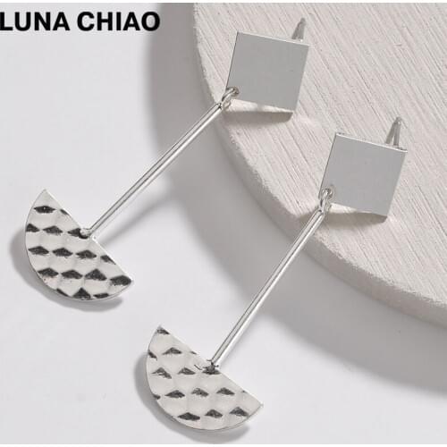 LUNA CHIAO Fashion Worn Gold Silver Plating Hammered Semi Circle Square Metal Earrings