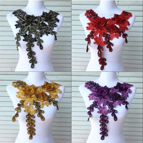 New!! 1Pcs 4 Colors 3D Lace Neckline Collar Fabric Dress Applique Motif Blouse Sewing Trims DIY Costume Decoration Accessories