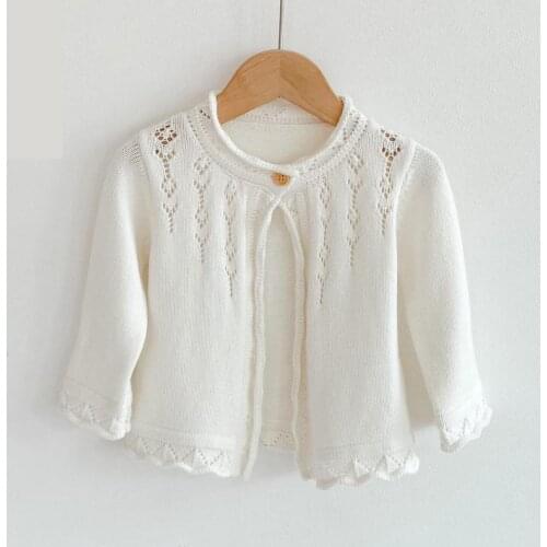 New Coat Newborn Girls Casual Clothes For 0-24 Months White Baby Girl Sweaters Cardigan Toddler Cotton Knitted Cardigan Sweater