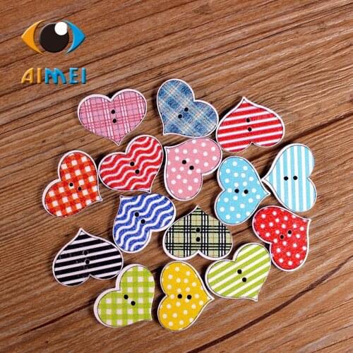 Wholesale/Retailed 50Pcs/Lot Heart Painting Wooden Painting Buttons For Children Clothing Diy Gift Decoration Card