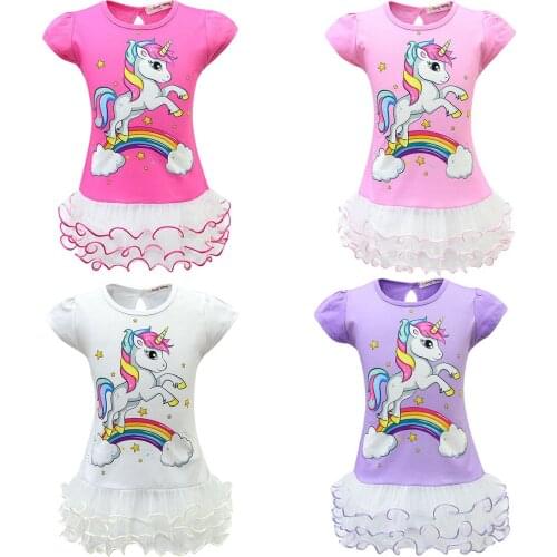 Unicorn Dress For Girl Summer Children Home Costume Party Lace Dresses Birthday Gift Princess Clothes Toddler Kids Dresses
