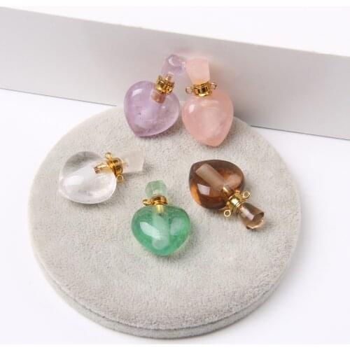 Hot Sale Natural Crystal Heart Shape Perfume Bottle Healing Necklace Essential Oil Diffuser Charms Pendant For Jewelry Making