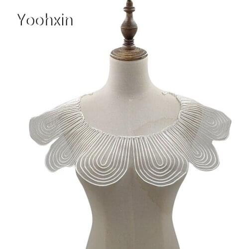 Luxury flower white embroidery DIY lace collar Fabric Sewing Applique ribbon trim wedding dress guipure neckline decor