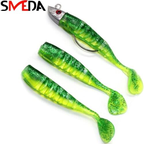 Soft Tail Fish Jig Wobbler Fishing Lure 10cm 13cm With Lead Head Hook Soft Lure 3D Eyes Lures Bass Artificial