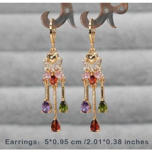 Trendy Gold Copper Waterdrop Dangle Drop Earring Red Green Pink Heart Stone For Women Girls Fashion Jewelry Accessories Wedding