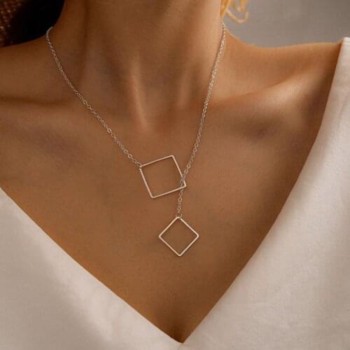 Tocona Edgy Square Pendant Necklace for Women Charms Hollow Geometric Drop Earring Wedding Jewelry Set Accessories 13357
