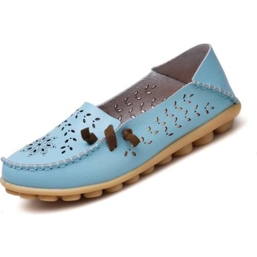 Designer Womens Hole Shoes Low Top Flat Bottom Hollow Out Mothers Shoes Nurse Large Oxford Genuine Leather Womens Shoes