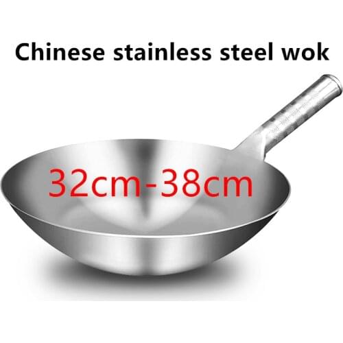 Stainless Steel Wok 1.8mm Thick High Quality Chinese Handmade Wok Traditional Non Stick Rusting Gas Wok Cooker Pan Cooking