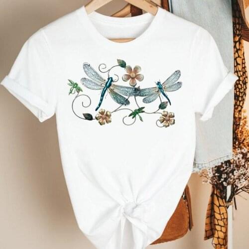Women Clothes Flower Dragonfly 90s Cute Cartoon Summer Short Sleeve Print Fashion Tshirt Female Tee Top Graphic T-shirt