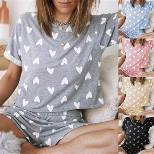 2Pcs Womens Sleepwear Cute Print Short Set Pajamas for Women Sleep Tops Shorts Summer O-neck Loose Home Suit Pijama Nightwear