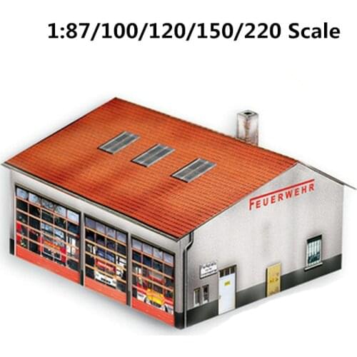 1:87/1:100/1:120/1:150/1:220 Scale Paper Fire Brigade House Model Train Station Building Model Sand Table Decorations