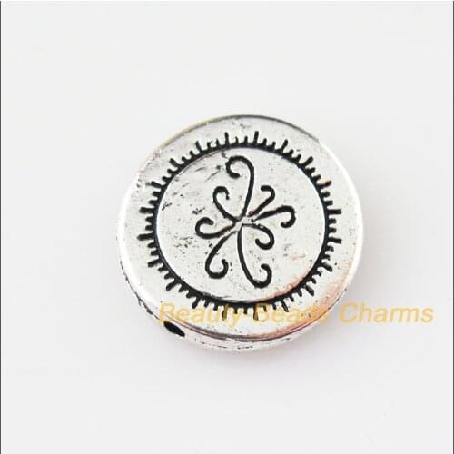 8Pcs Tibetan Silver Color Round Flower Flat Spacer Beads Charms 16.5mm