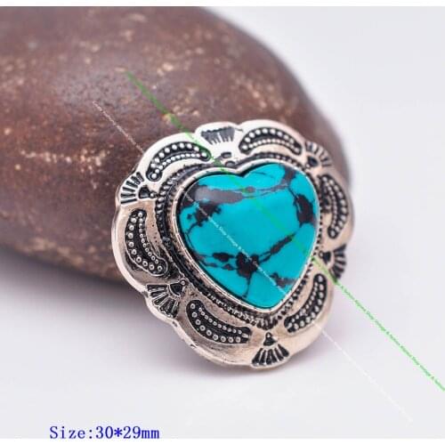 10X Silver Indian Flower Art Real Green Love Heart Turquoise Leathercraft Hair Accessories Sewing Shank Button Concho Closure