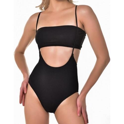 2019 Bikini Swimsuit Womens Bandeau Bodysuit Bandage Bikini One Piece Solid Color Slim Swimwear Beach Swimsuit Monokini