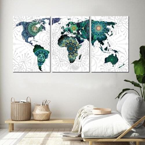3 Panel World Map Picture Modern Art Wall Decor Canvas Painting Posters and Prints Decoration Home Wall Pictures for Living Room