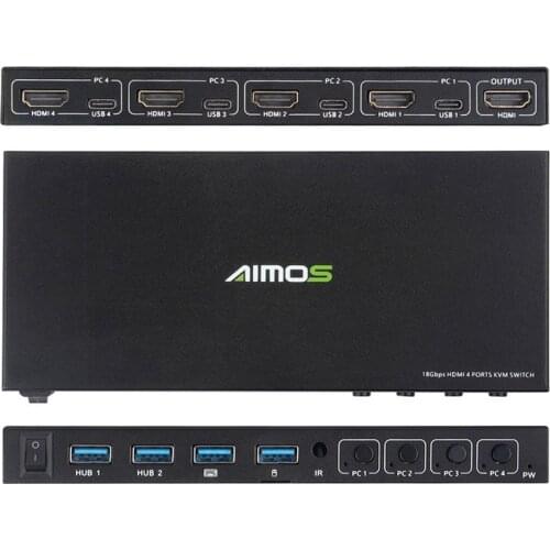 4 Ports HDMI KVM Switcher 4 IN 1 Out HDMI USB Switch Splitter for Sharing Monitor Keyboard Mouse Adaptive EDID/HDCP Decryption