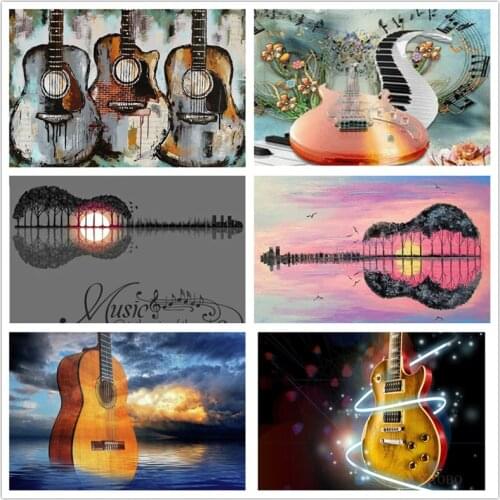 5D Diamond Embroidery Kits Abstract Guitar Cross Stitch Full Drill Diamond Painting Landscape Set Music Mosaic Home Decor Gift