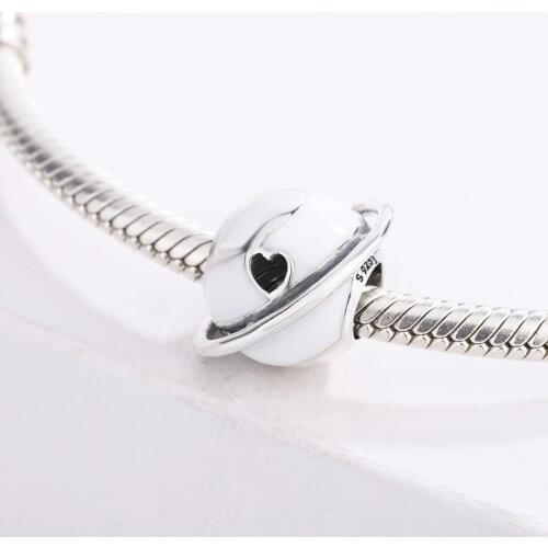 925 Sterling Silver Hearts White Color Planet Spacecraft Beads Pendant Charms Bracelet DIY Jewelry Making For Original Pandora