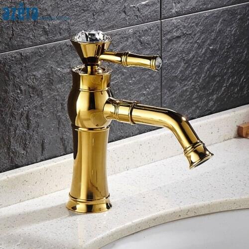 Azeta New Arrival Faucet Bathroom Gold Brass Basin Tap Deck Mounted Basin Faucet Single Handle Basin Mixer Free Shipping AT8806G