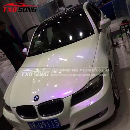 Free Shipping Premium Glossy Chameleon pearl white vinyl sticker with Bubble Free Air Release DIY Wrap Chameleon white wrap film