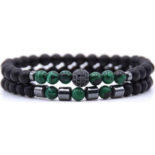 2pc/sets Natural stone Bracelet Micro Pave CZ 8mm Disco Ball Charms Bracelets 12 styles fashion jewelry