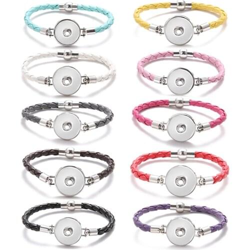 SE0221 New Colorful Simple PU Leather snap Bracelet Magnet buckle 18cm fit 18MM snap buttons jewelry wholesale