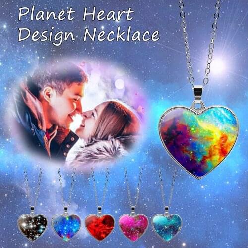 Solar System Planet Galaxy Double Sided Glass Universe Heart Pendant Necklace For Women Summer Fashion Drop Shipping цепочка