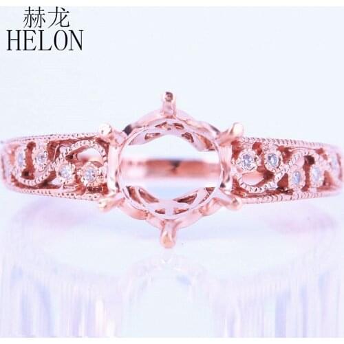 HELON 7.5-8mm Round Solid 14k White Gold Natural Diamond Semi Mount Women Engagement Wedding Vintage Style Jewelry Diamond Ring