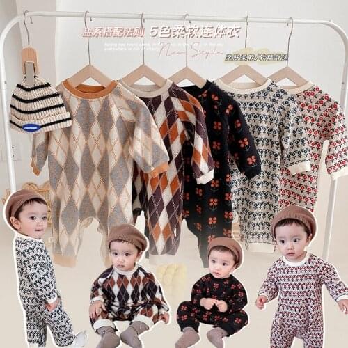 2021 New Autumn Winter Cotton Long Sleeve Infant Baby Boys Girls Rompers Jumpsuits Playsuits Childrens Toddler Sweater 0-24M