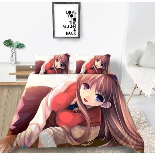 Anime Girls Bedding Set Cartoon Figure Fashion Comforter 3D Print Luxury Queen King Single Duvet Cover Set Home Textile Decor