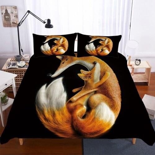 Cute Animal Bedding Set 3D Mother Baby Fox Cozy Duvet Sets Single Double Bedspreads Child Boys Girls Room Bed Cover Yellow Black