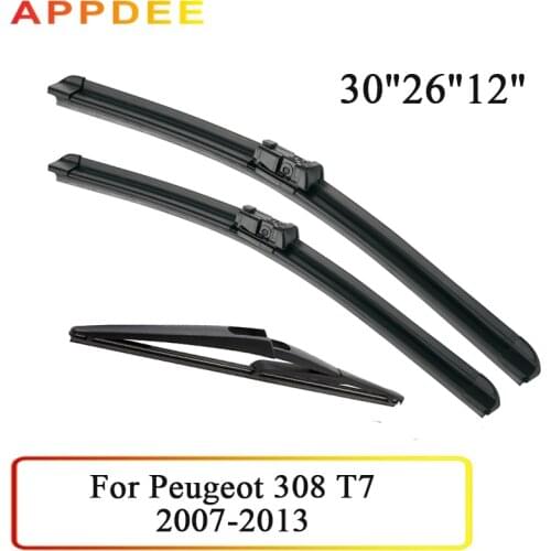 APPDEE Wiper Front & Rear Wiper Blades Set For Peugeot 308 T7 Hatchback 2007-2013 Windshield Windscreen Front Window 30"+26"+12"