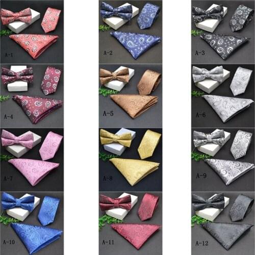 Fashion Mens Knit Ties Bow Tie Pocketsquare 3pcs/set Ties for Men Wedding Party Gifts Handsome Tie Sets