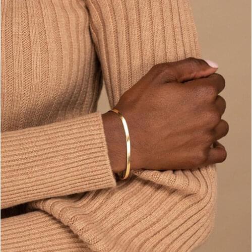 Fashion Gold Plated Flat Snake Chain Bracelets Bangle For Women Herringbone Chain On The Hand Accessories Jewelry 2021 Gift Kpop