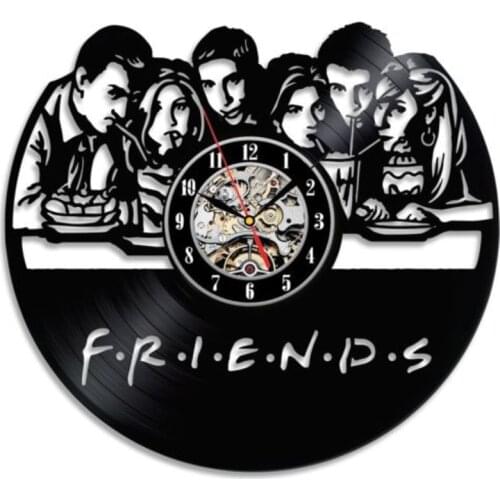 Friends Vinyl Record CD Wall Clock 3D Modern Design Letters Cool Hanging Watches for Home Decoration Home Living