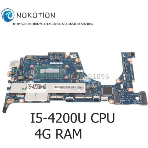 NOKOTION For Lenovo YOGA 2 13 Laptop Motherboard FRU 5B20G19207 LA-A921P I5-4210U 1.70GHz CPU 4GB RAM