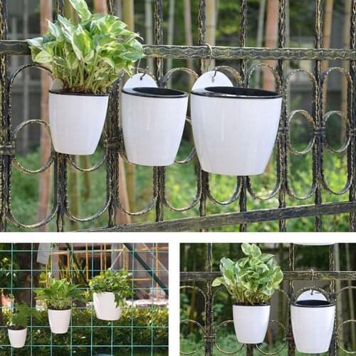 New Self Watering Plant Flower Pot Wall Hanging Round Resin Plastic Planter Basket Garden Supply Home Garden Without Hooks