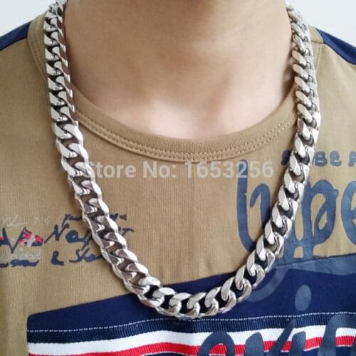 Huge 15mm wide 24'' Mens Jewelry Stainless Steel Cuban Curb Link-chain Necklace Heavy High Quality For XMAS Gifts