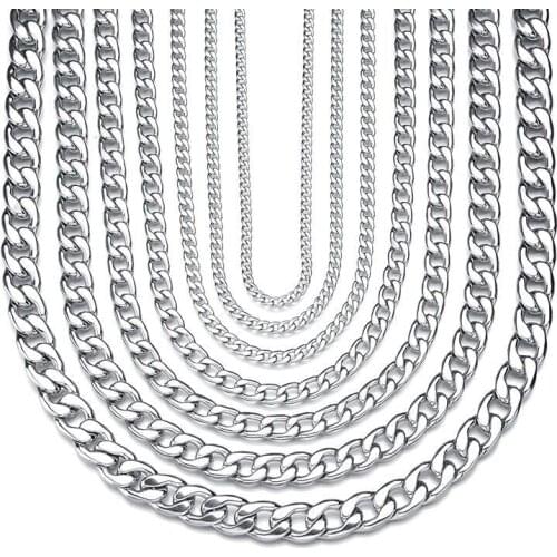 Wholesale Jewelry --55 cm 316L Titanium steel Long 7 SIZE Chain Necklaces for Men Women No Fade White Gold Color