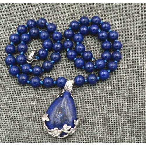 8mm Natural Lapis Lazuli Gemstone Water Drop pendant Necklace 18