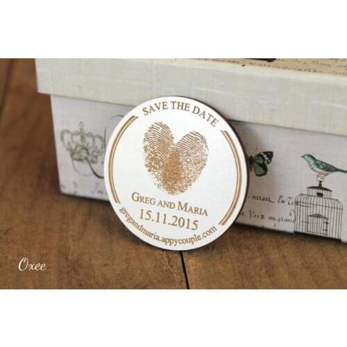 Personalized Wedding save the date magnets, wood magnet , vintage design, Heart finger prints Fridge Magnets