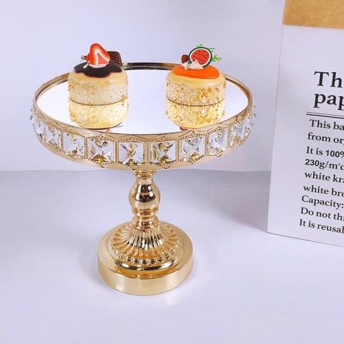 Crysta Gold Cake Plate Stand Acrylic Mirror Metal Cupcake Dish Party Filming Props Dessert Wedding Tray Decoration Display
