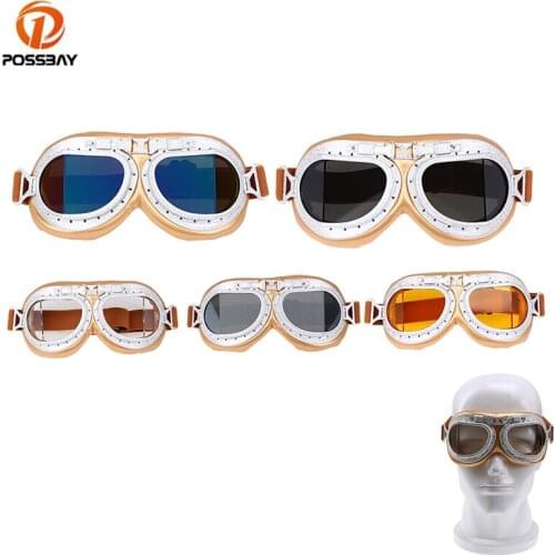 POSSBAY Motorcycle Goggles Vintage Glasses Clear Retro Eyewear Universal Moto Cycling Helmets Goggles Skiing Outdoor Sports
