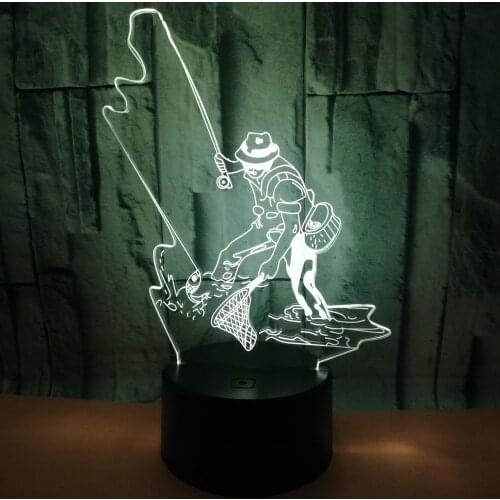 Fishing Colorful Touch 3d Lamp Acrylic Illusion 3d Led Table Lamp Childrens room decoration 3D Table Lamps For Living Room