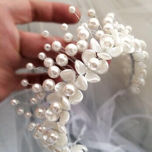 Luxury Flowers Bridal Hair Vine Pearls Bride Wedding Hair Jewelry Accessories Headpiece Women Crowns Pageant Bibi Mariage