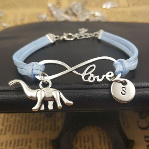 Dinosaur Animal Customize Love Initial Bracelet Charms Infinity Leather Bracelet for Women Gift Accessories Jewelry