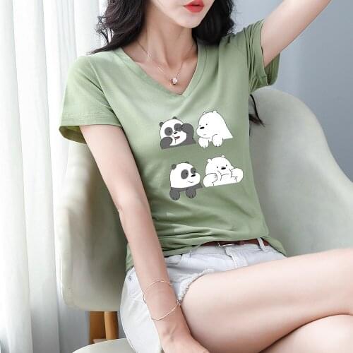 Funny Women T Shirt Bear for Girl Gift Cute Cartoon Bear Print Short Womens T Shirts Sleeve Casual Harajuku Kawaii Top Tee