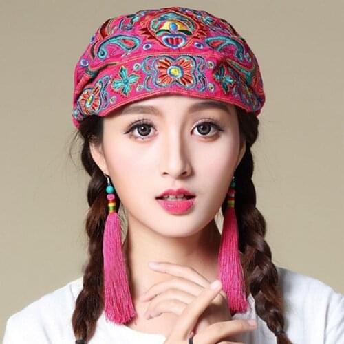 2020 New Hot Sale Women Ethnic Vintage Tassel Embroidery Flowers Bandanas Red Print Hats Caps Winter Hats Women Wholesale
