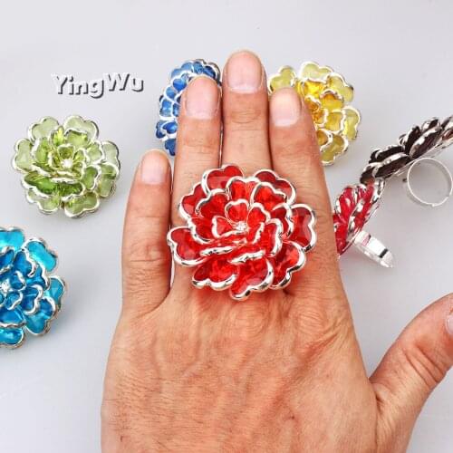 Oversize Flower Silver Plated Crystals Acrylic Rings Women Party rings jewelry 1pcs