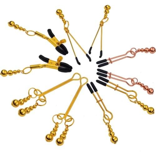 Gold Nipple Clamps with Metal Chain Adjustable Breast Labia Clips Labium Clitoris Clamp Sex Toys for Couple BDSM Nipple Piercing